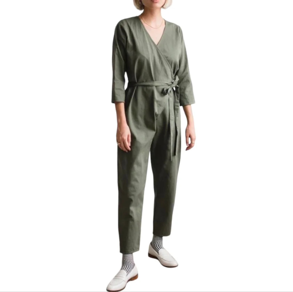 Sotela Stella Jumpsuit Women Small Green Cropped Pockets Minimalist